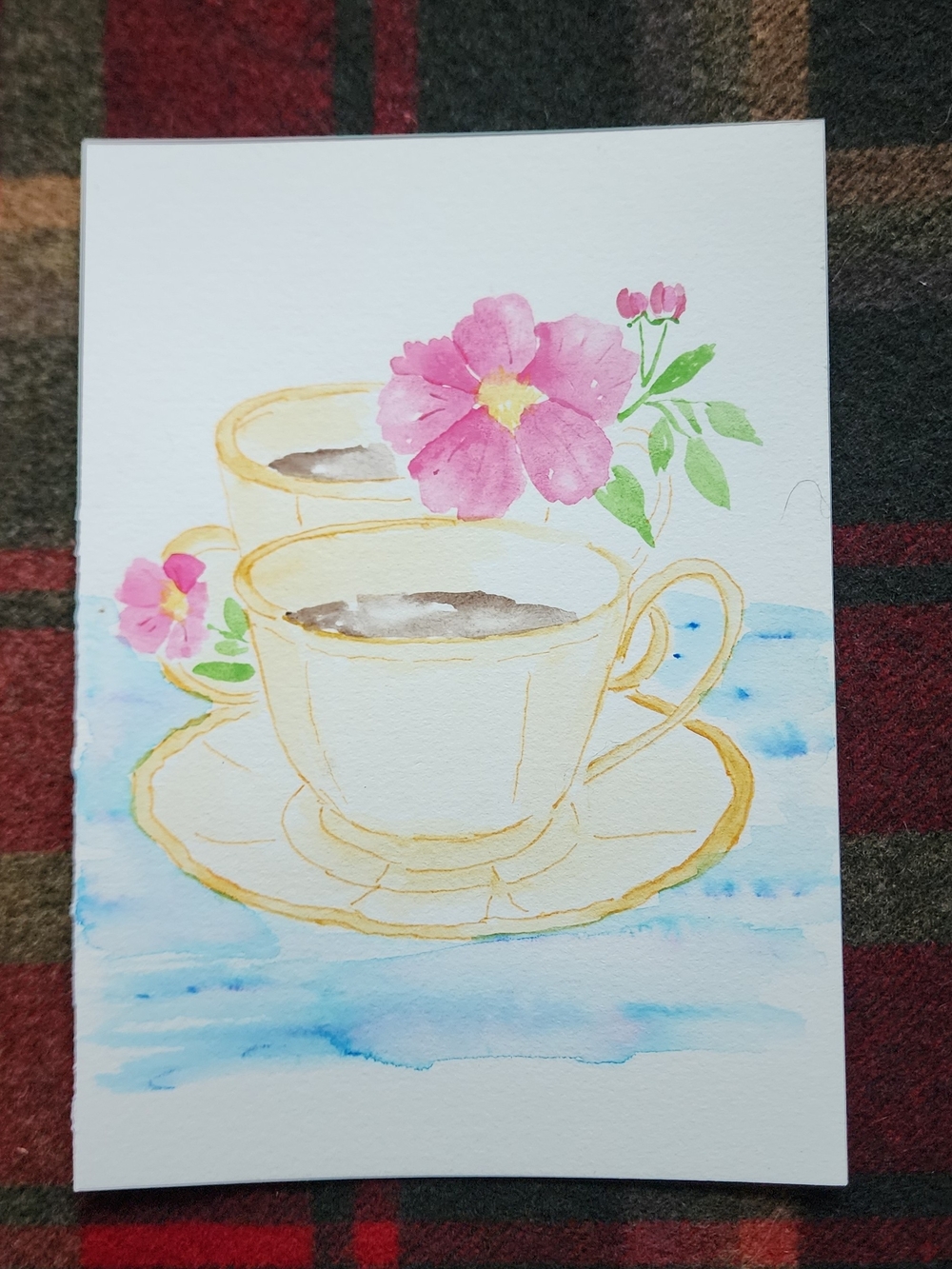 Watercolor Tea Cups with Pink Flowers Art Print